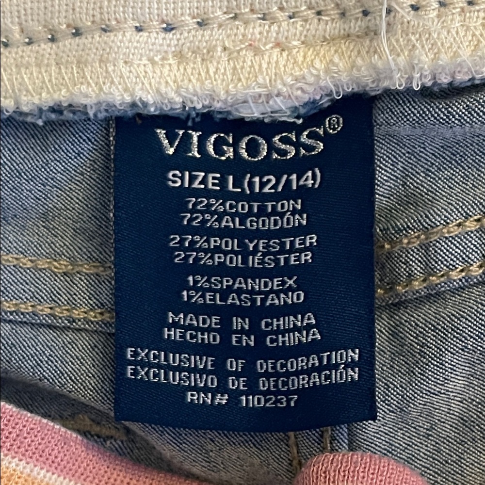 Vigoss Blue Denim Shorts with Rainbow Elastic Waist SZ L  12-14 - Picture 3 of 5